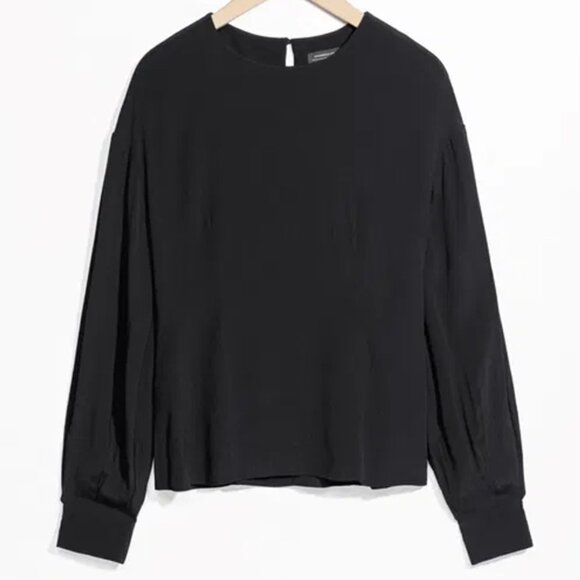 NEW & Other Stories Oversized Sleeve Blouse Black Size 4 Viscose Crepe Classic - Picture 3 of 16